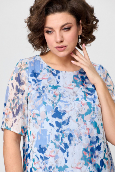 Платье из шифона голубое с оборками и коротким рукавом Slaviaelit 480 бело-голубой - фото 6