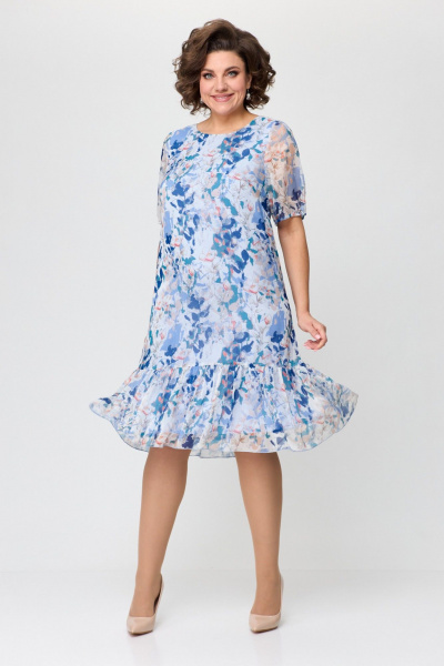 Платье из шифона голубое с оборками и коротким рукавом Slaviaelit 480 бело-голубой - фото 3