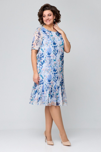 Платье из шифона голубое с оборками и коротким рукавом Slaviaelit 480 бело-голубой - фото 1