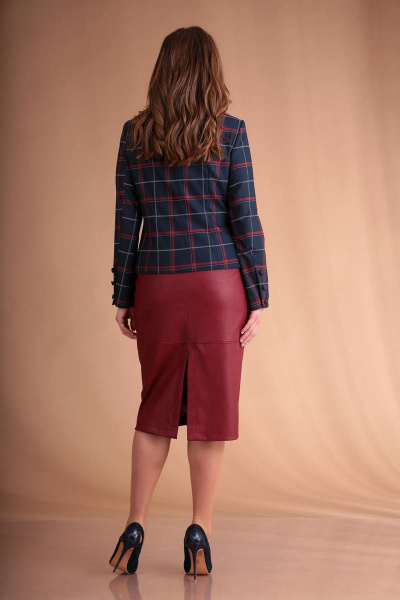 Жакет, юбка Viola Style 2652 синий_в_клетку_-_бордовый - фото 2