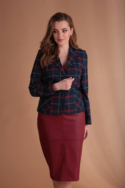 Жакет, юбка Viola Style 2652 синий_в_клетку_-_бордовый - фото 4
