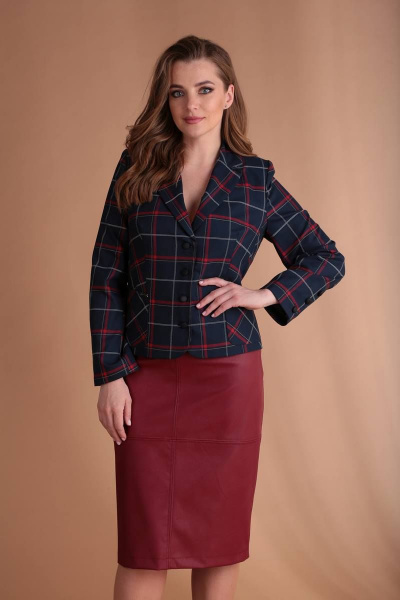 Жакет, юбка Viola Style 2652 синий_в_клетку_-_бордовый - фото 3