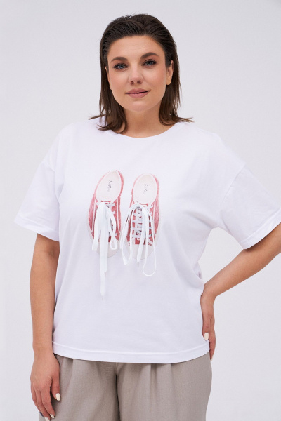 Футболка KaVaRi 4012 белый-коралл-принт - фото 3