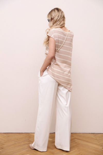 Бежевый костюм из текстиля с широкими брюками и джемпером LM ТР1750 - фото 4