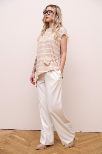 Бежевый костюм из текстиля с широкими брюками и джемпером LM ТР1750 - фото 3