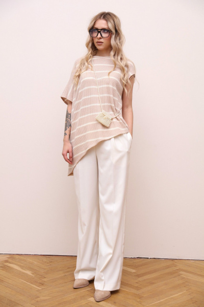 Бежевый костюм из текстиля с широкими брюками и джемпером LM ТР1750 - фото 1