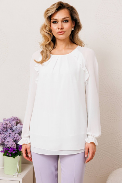 Блуза шифоновая легкая с воланами и рукавом реглан Мода Юрс 2694b молочный - фото 1