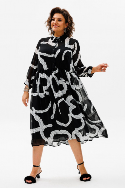 Элегантное платье из шифона с отрезной линией талии и падугами Anelli 1362 черное_сердце - фото 6