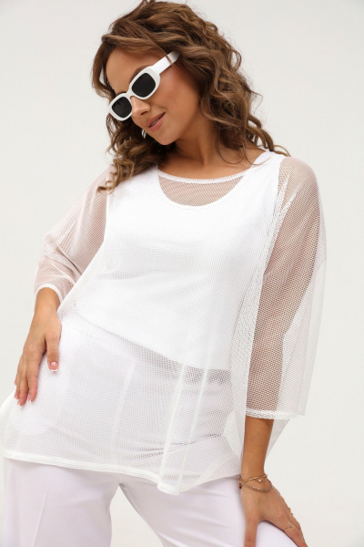 Белая сетчатая блузка и топ для стильных летних образов Angelina & Сompany 1000 - фото 4