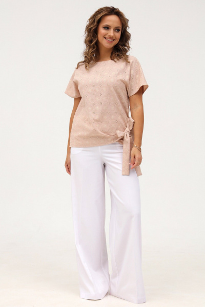 Бежевое летнее платье из трикотажа с приталенным силуэтом Angelina & Сompany 999 - фото 6