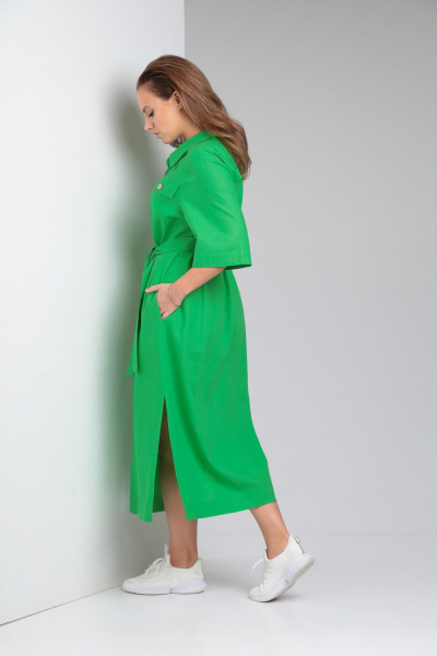 Льняное платье свободного кроя с карманами TVIN 7639 яблоко - фото 6