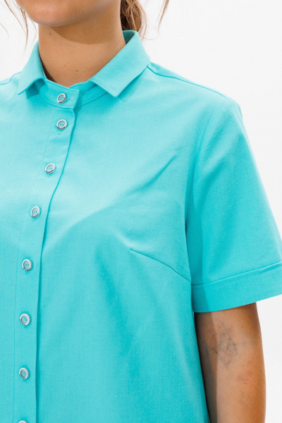 Леняной костюм блуза со вставками и зауженными брюками Mubliz 167 бирюза - фото 14