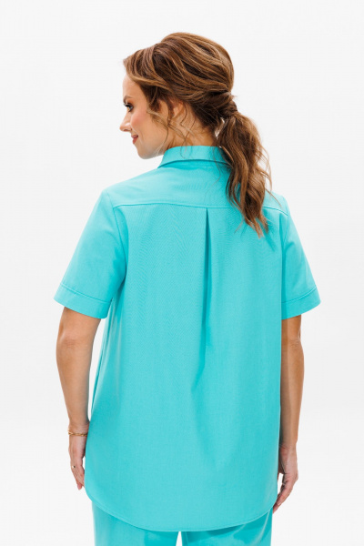 Леняной костюм блуза со вставками и зауженными брюками Mubliz 167 бирюза - фото 12