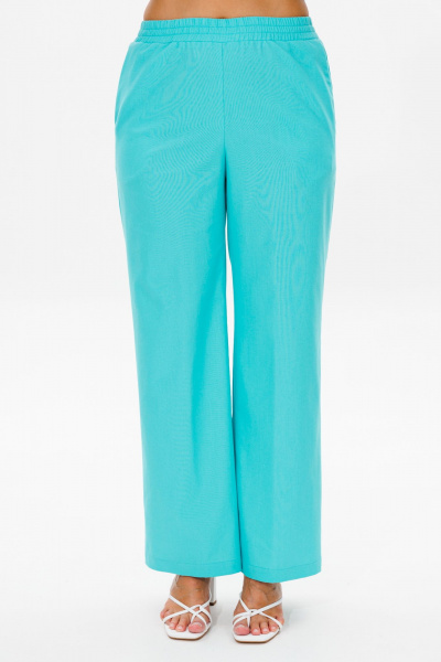 Леняной костюм блуза со вставками и зауженными брюками Mubliz 167 бирюза - фото 6