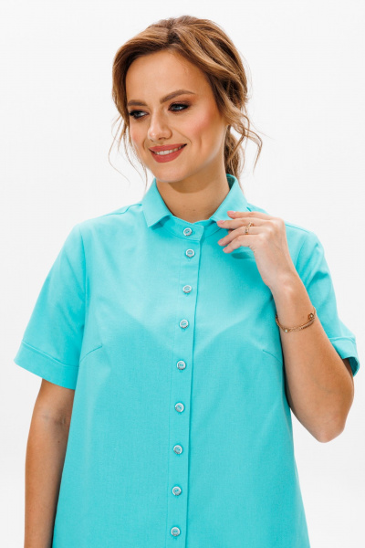 Леняной костюм блуза со вставками и зауженными брюками Mubliz 167 бирюза - фото 5