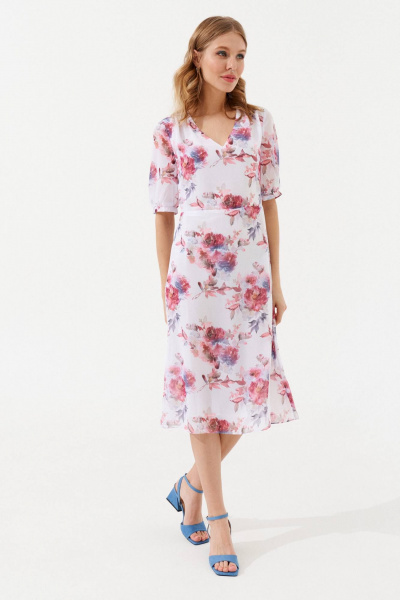 Платье шифон короткое с разрезом и рукавом 3/4 VIZANTI 8092 белый - фото 1