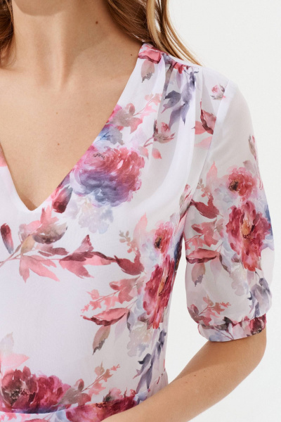 Платье шифон короткое с разрезом и рукавом 3/4 VIZANTI 8092 белый - фото 4