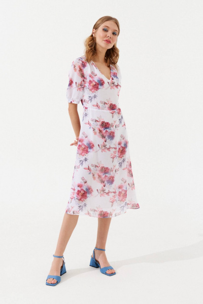 Платье шифон короткое с разрезом и рукавом 3/4 VIZANTI 8092 белый - фото 3