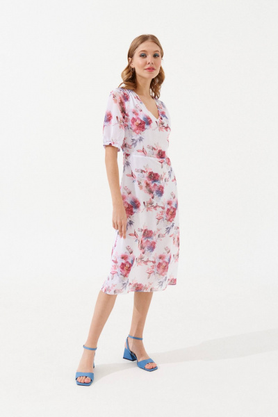 Платье шифон короткое с разрезом и рукавом 3/4 VIZANTI 8092 белый - фото 2