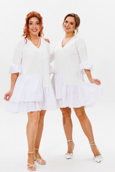 Платье нарядное А-силуэта из текстиля и экокожи Mubliz 135 молоко - фото 4