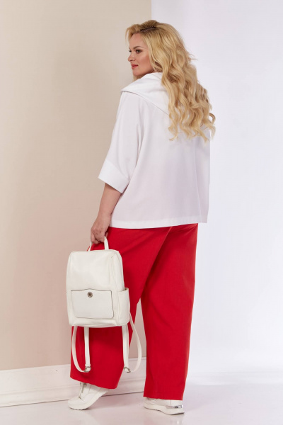 Леняной комплект жакет с капюшоном и зауженные брюки Shetti 4057 белый+красный - фото 8