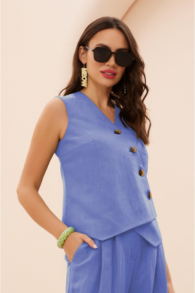 Летний костюм с жилетом и брюками из вискозы и льна Lissana 4940 лавандовый - фото 4