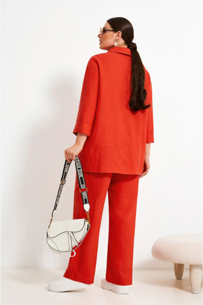 Рубашка и брюки с фигурным кроем из ленового текстиля на каждый день Lissana 4899 коралловый_оттенок - фото 7