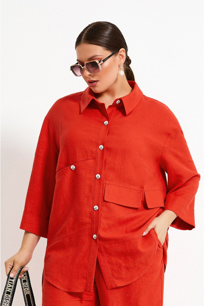 Рубашка и брюки с фигурным кроем из ленового текстиля на каждый день Lissana 4899 коралловый_оттенок - фото 6