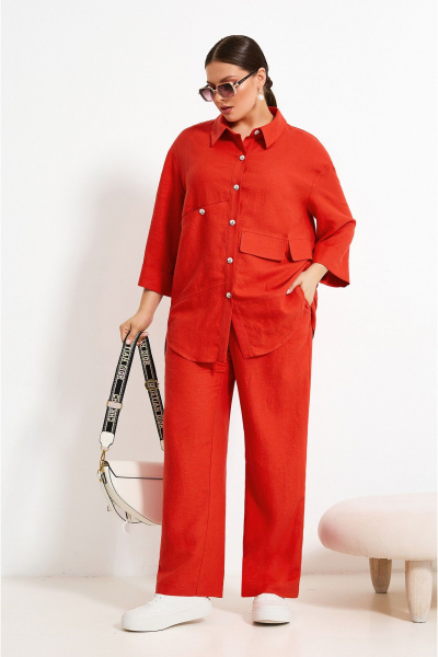 Рубашка и брюки с фигурным кроем из ленового текстиля на каждый день Lissana 4899 коралловый_оттенок - фото 5