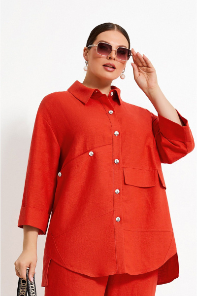 Рубашка и брюки с фигурным кроем из ленового текстиля на каждый день Lissana 4899 коралловый_оттенок - фото 4