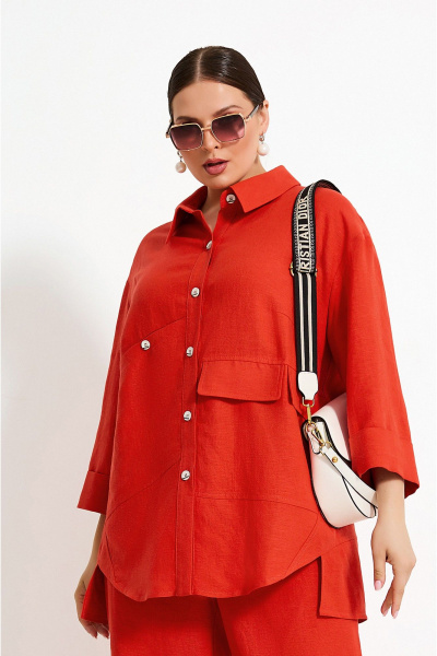 Рубашка и брюки с фигурным кроем из ленового текстиля на каждый день Lissana 4899 коралловый_оттенок - фото 2