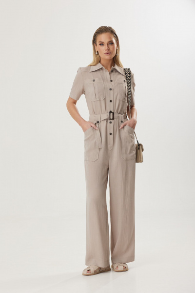 Бежевый демисезонный комбинезон из вискозы для элегантных образов Твой имидж 1591 бежевый - фото 7