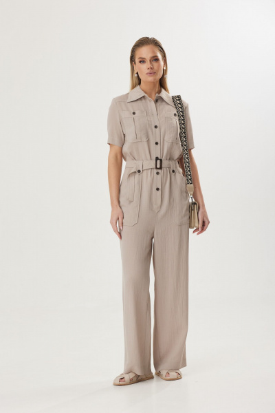 Бежевый демисезонный комбинезон из вискозы для элегантных образов Твой имидж 1591 бежевый - фото 1