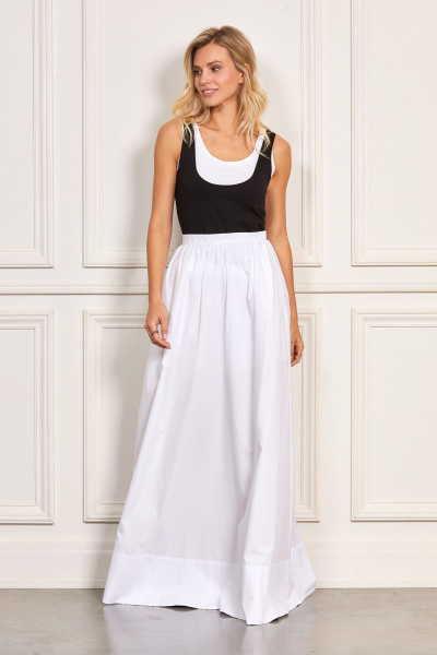 Юбка белая расклешенная с сборкой и карманами на широкой обтачке Rivoli 4049 белый - фото 1