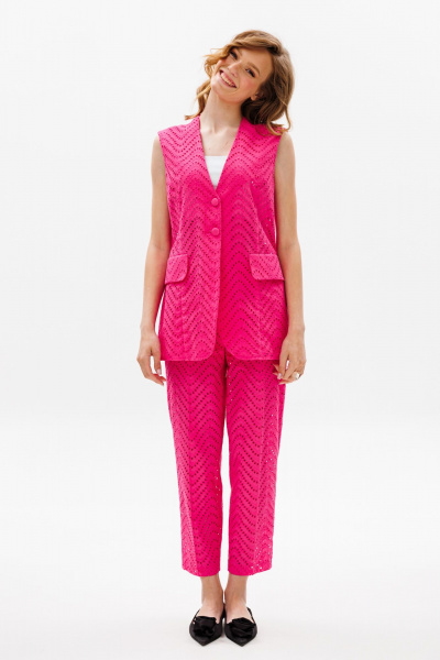 Комплект из гипюра из хлопка с брюками-чинос EOLA 2641 малина - фото 5