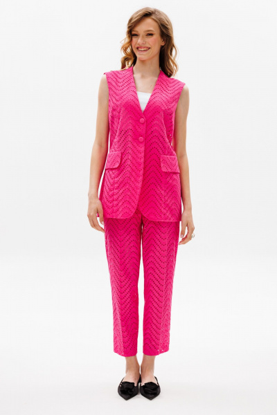 Комплект из гипюра из хлопка с брюками-чинос EOLA 2641 малина - фото 4