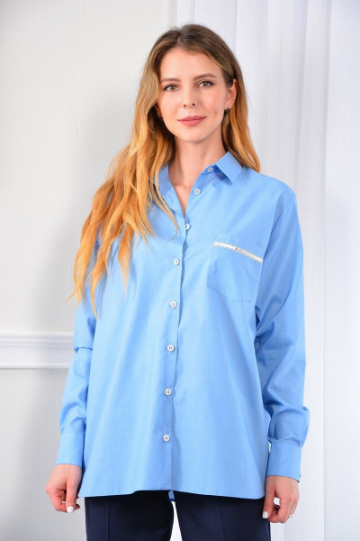 Голубая рубашка с яркими пуговицами и съёмным галстуком LM CO602 - фото 5