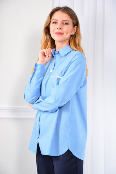 Голубая рубашка с яркими пуговицами и съёмным галстуком LM CO602 - фото 3