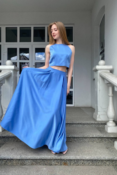 Голубой комплект юбки и топа со складками для молодёжного стиля Соджи 615 голубой - фото 2