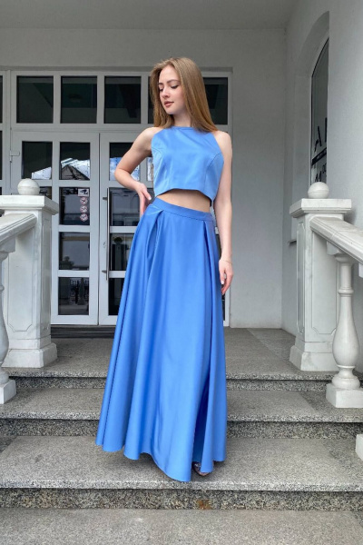 Голубой комплект юбки и топа со складками для молодёжного стиля Соджи 615 голубой - фото 1