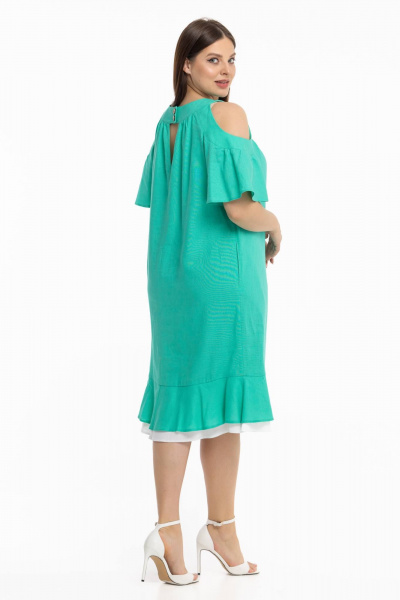 Длинное льняное платье бохо с рукавами-фонариками Avila 0930 бирюзовый - фото 9