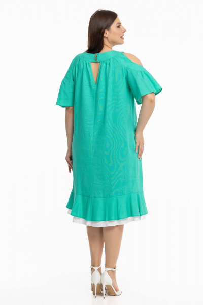 Длинное льняное платье бохо с рукавами-фонариками Avila 0930 бирюзовый - фото 2