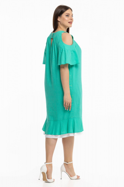 Длинное льняное платье бохо с рукавами-фонариками Avila 0930 бирюзовый - фото 8