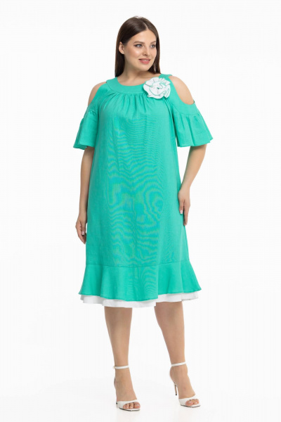 Длинное льняное платье бохо с рукавами-фонариками Avila 0930 бирюзовый - фото 7