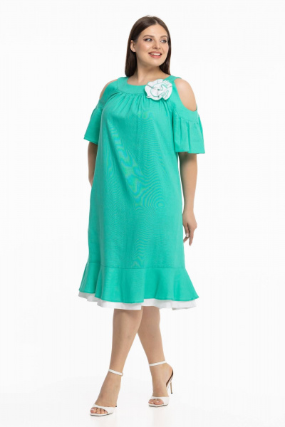 Длинное льняное платье бохо с рукавами-фонариками Avila 0930 бирюзовый - фото 6