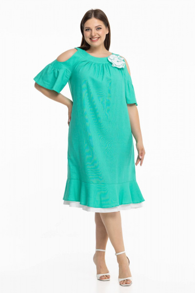 Длинное льняное платье бохо с рукавами-фонариками Avila 0930 бирюзовый - фото 5