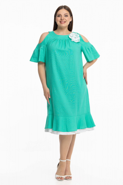 Длинное льняное платье бохо с рукавами-фонариками Avila 0930 бирюзовый - фото 4