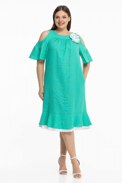 Длинное льняное платье бохо с рукавами-фонариками Avila 0930 бирюзовый - фото 3