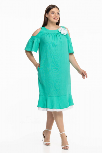 Длинное льняное платье бохо с рукавами-фонариками Avila 0930 бирюзовый - фото 1