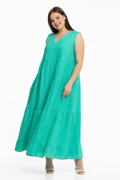 Льняной сарафан с воланами и длинной юбкой Avila 0959 бирюзовый - фото 8